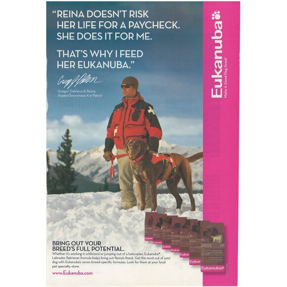 2010 Eukanuba Dog Food Full Page Print Ad Original Aspen Snowmass K9 Patrol u - Picture 1 of 1